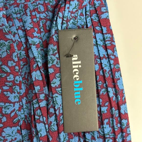 NWT Alice Blue Maroon Micro Floral Print Pleated Midi Skirt Womens Size Large L - Picture 7 of 10